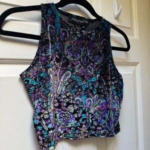 WARRIOR WITHIN DESIGNS Velvet Purple Blue Print Crop Top Juniors size XL